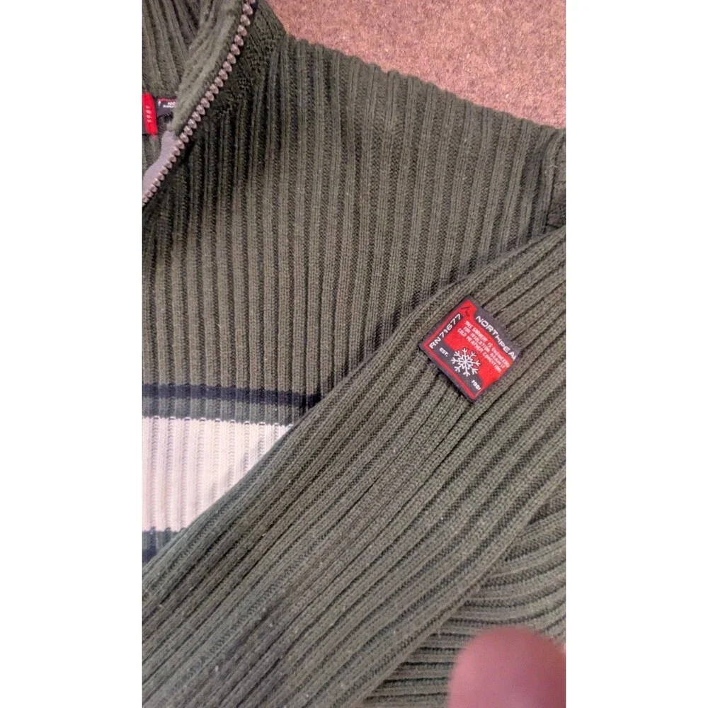 Northpeak Ribbed Knit Quarter Zip Sweater Green Lg Ski  Made in Korea Vintage